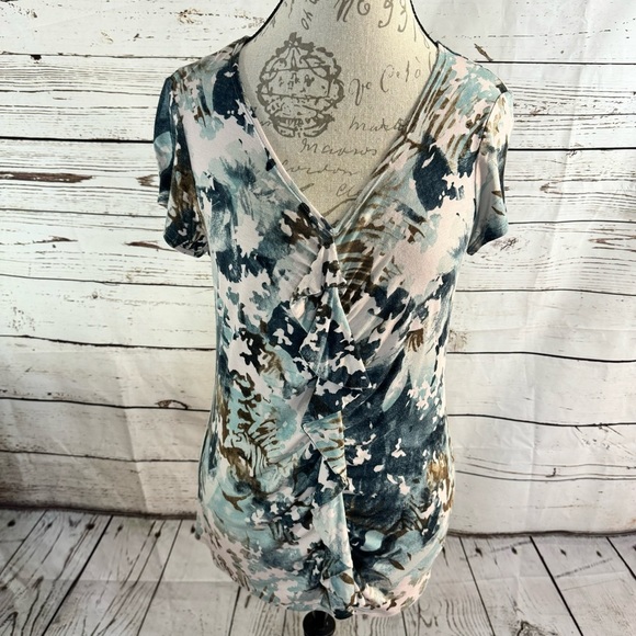 Coldwater Creek Tops - Coldwater Creek Watercolor Print Top with Ruffle Detail Size 8